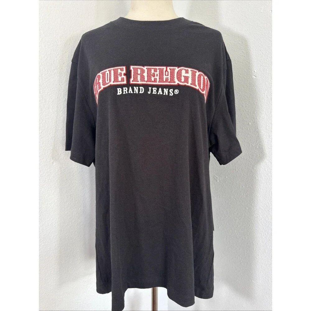 True Religion Jeans‎ T shirt Mens M Black Embroidered Logo Preppy